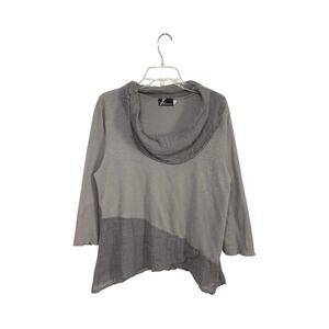 VTG Y2K Fenini Top Large Asymmetrical Gray Cowl Neck 3/4 Sleeves Lagenlook